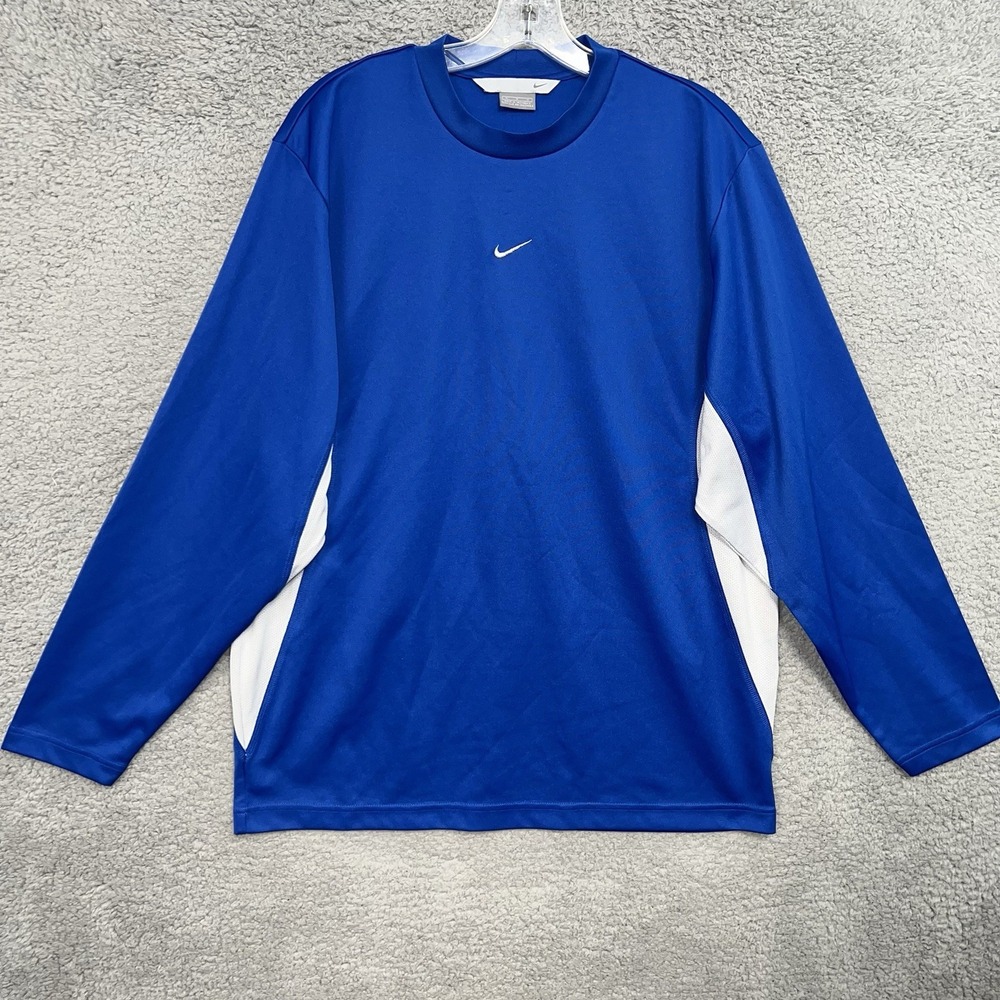 VTG Nike Silver Tag Baseball Shirt Size M Blue Center‎ Swoosh Performance Vented